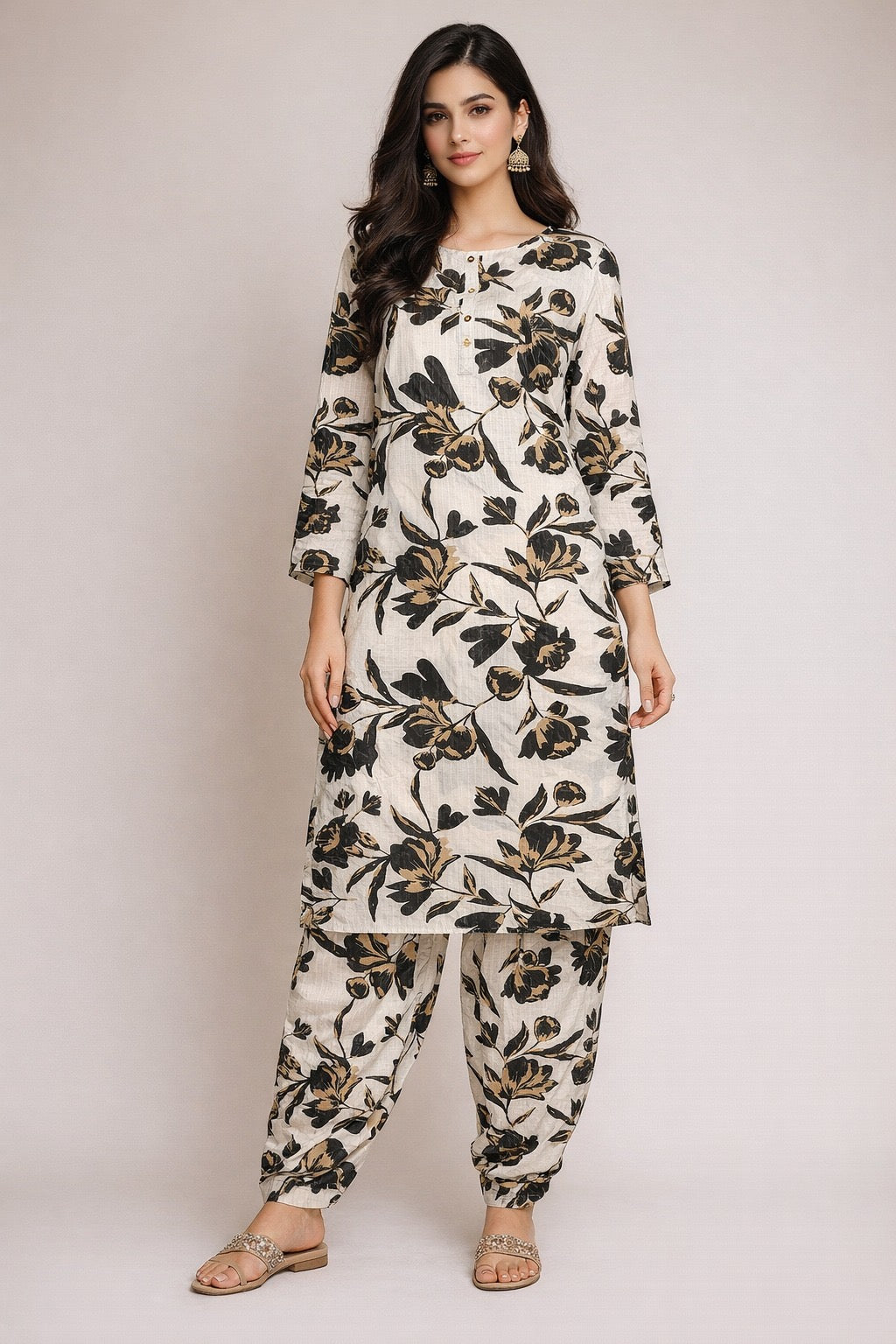 Textured Matching 2 piece Lawn - BlackWhite BDHT20