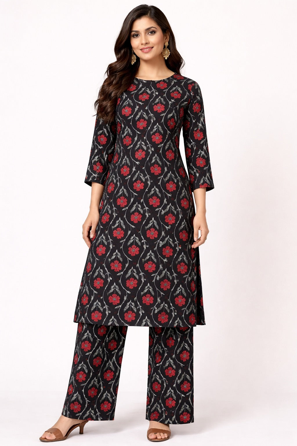 Textured Matching 2 piece Lawn - BlackRed BDHT17