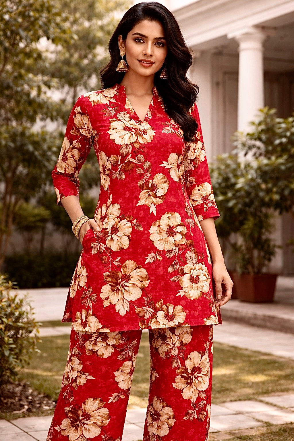 Textured Matching 2 piece Lawn - Red BDHT16